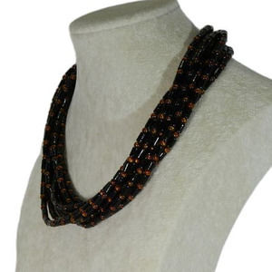 Vintage JAY KING Black Coral & Amber Beads 925 Multi Strand Necklace